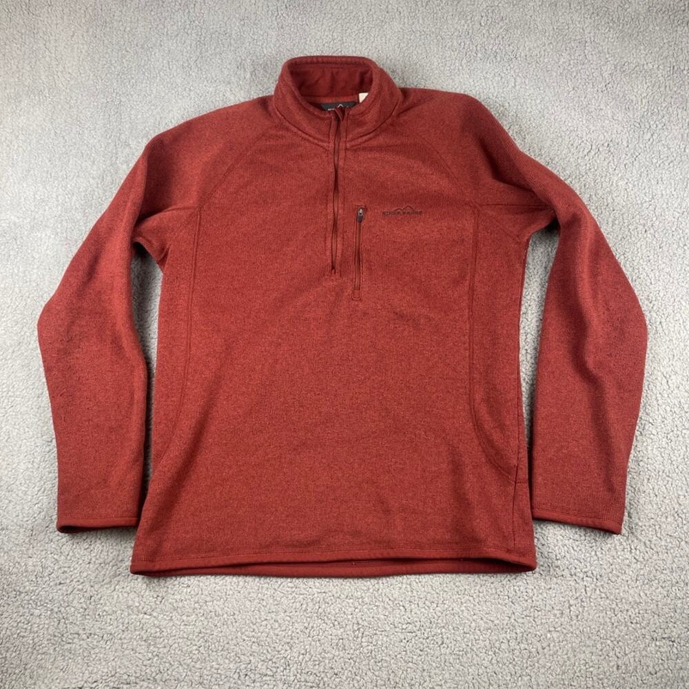 Eddie Bauer Men's LT Red 1/4 Zip Long Sleeve Pullover Fleece Sweater